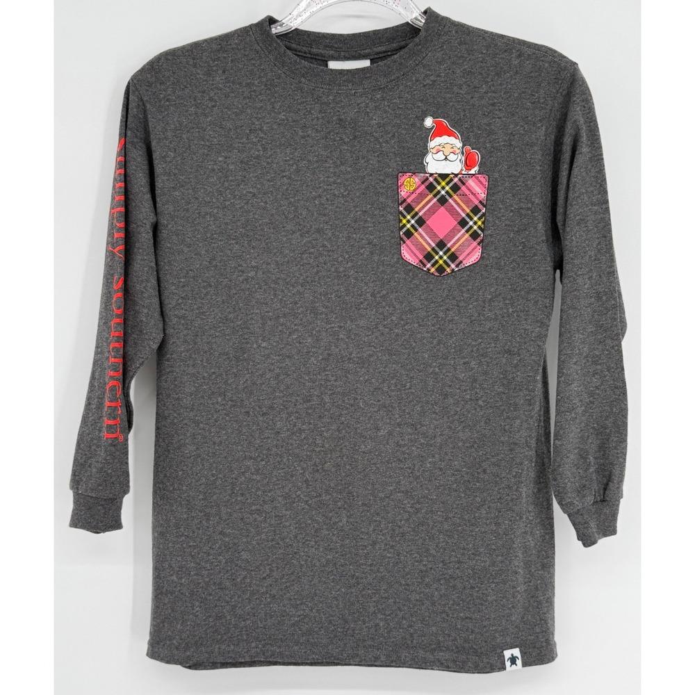 Simply Southern Kids Youth‎ Santa Ho Ho Ho Christmas Long Sleeve Shirt Gray Sz M
